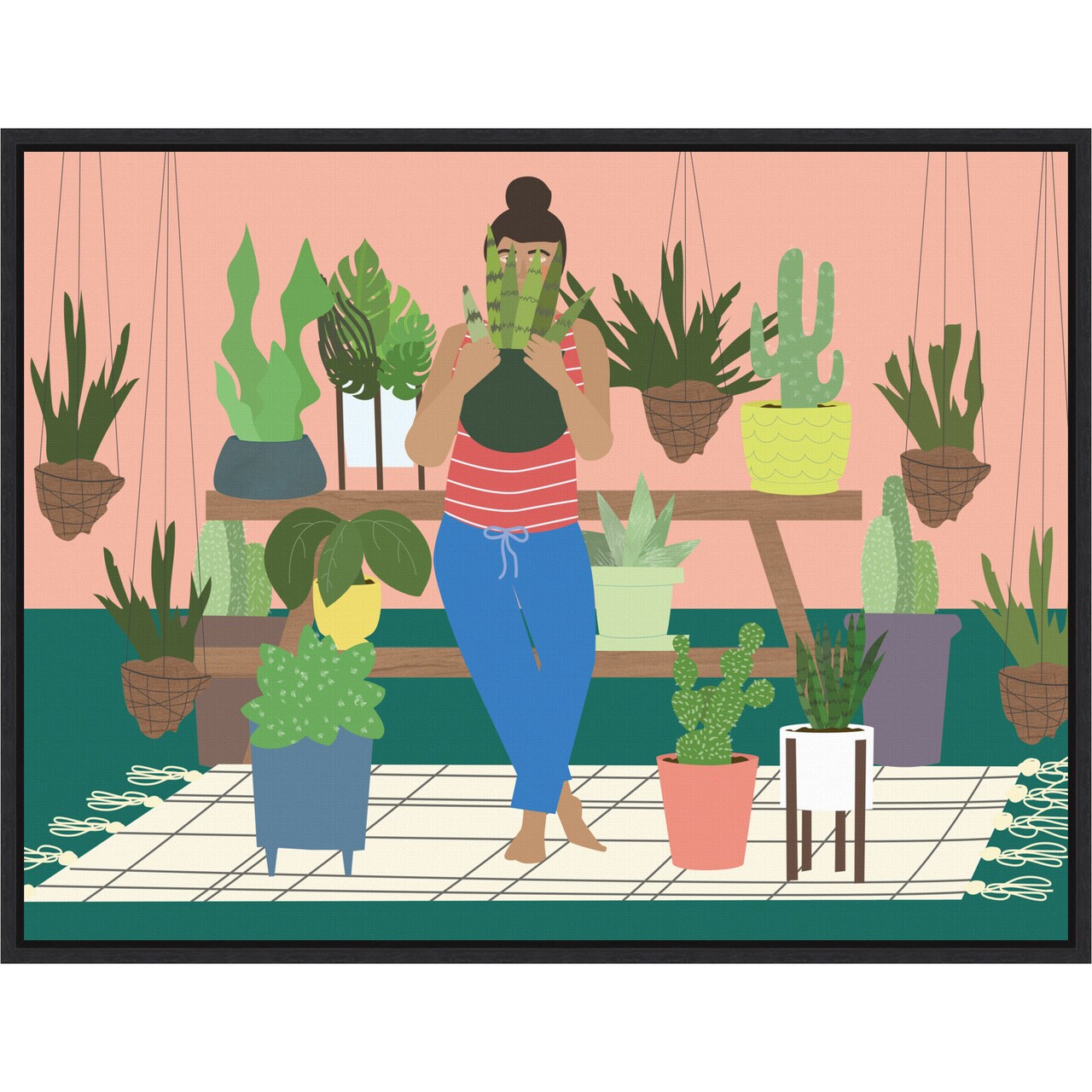 Plant Lady by Queenbe Monyei 24-in. W x 18-in. H. Canvas Wall Art Print Framed in Black